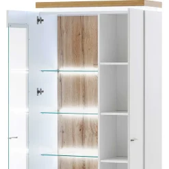 Outlet Wohnen 2-türiger Wohnzimmer Schrank mit Glaseinsatz & LED - Caldri