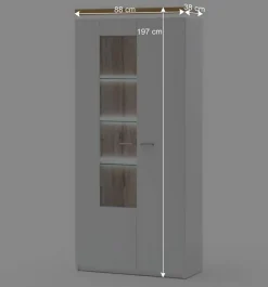 Outlet Wohnen 2-türiger Wohnzimmer Schrank mit Glaseinsatz & LED - Caldri