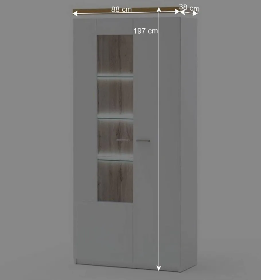 Outlet Wohnen 2-türiger Wohnzimmer Schrank mit Glaseinsatz & LED - Caldri