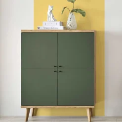 Best Wohnen 4-türiges Highboard in Graugrün und Wildeiche - Oliva