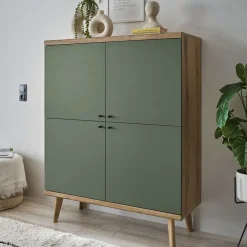 Best Wohnen 4-türiges Highboard in Graugrün und Wildeiche - Oliva