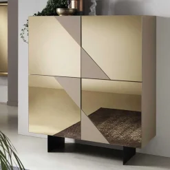 New Wohnen 4-türiges Highboard mit Spiegelglas in Bronze - Razepta
