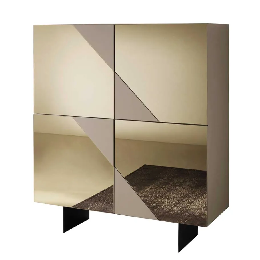 New Wohnen 4-türiges Highboard mit Spiegelglas in Bronze - Razepta