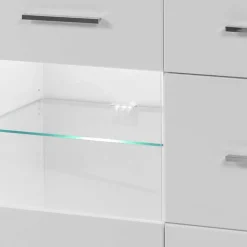 Discount Wohnen 3-türiges Sideboard in Hochglanz Weiß & Glas Yulis mit 2 Schubladen
