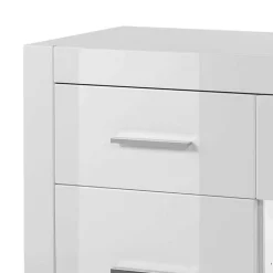 Discount Wohnen 3-türiges Sideboard in Hochglanz Weiß & Glas Yulis mit 2 Schubladen