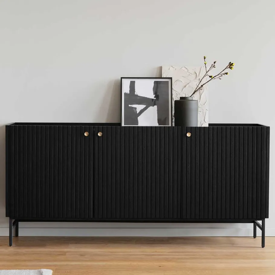 Best Wohnen 3-türiges Sideboard in Schwarz - Hemorian
