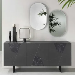 Outlet Wohnen 3-türiges Sideboard mit Marmor Einsätzen Schwarz - Wakes