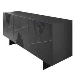 Outlet Wohnen 3-türiges Sideboard mit Marmor Einsätzen Schwarz - Wakes