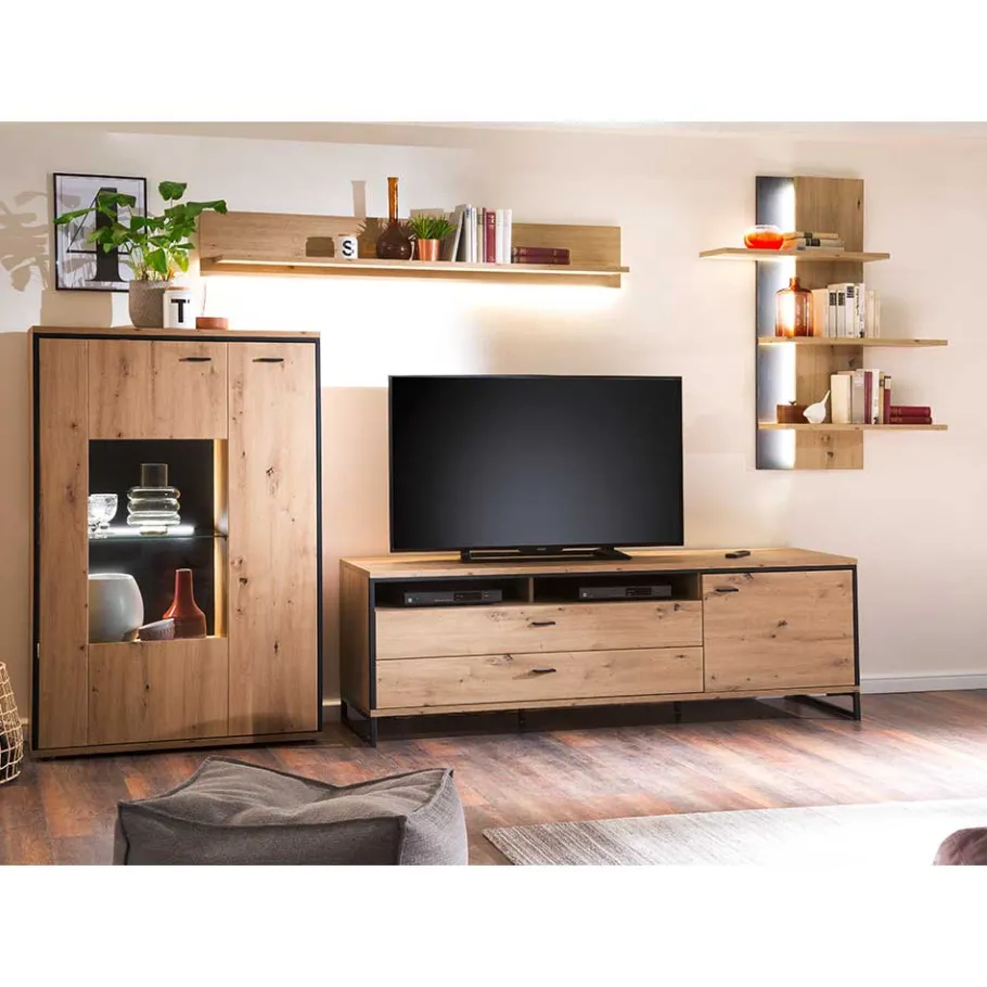 New Wohnen TV Anbauwand in Eicheoptik - Nikdus (vierteilig)