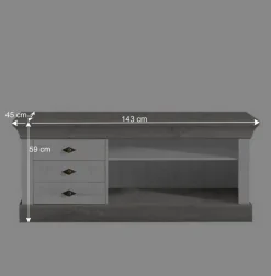 New Wohnen TV Board Mirandesca in Weiß Grau teilmassiv