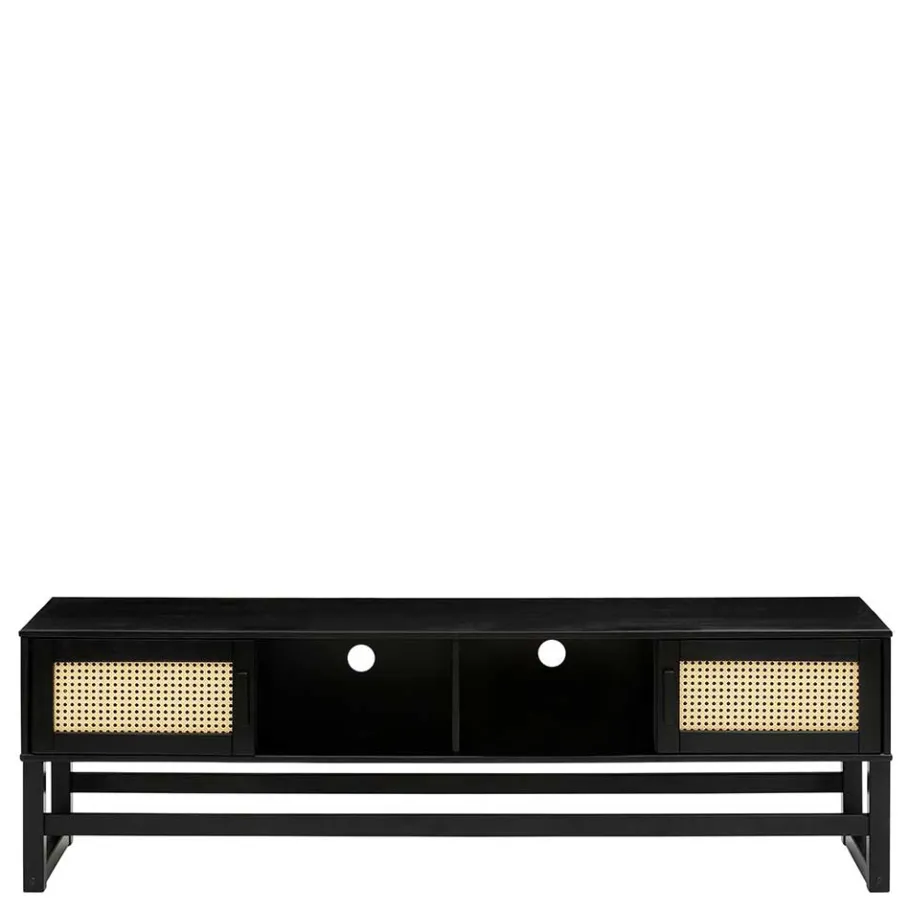 Outlet Wohnen TV Lowboard in Dunkelbraun mit Wiener Geflecht - Santiana