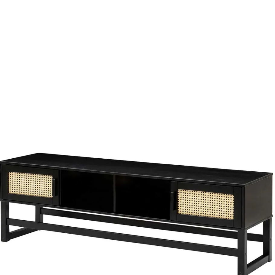 Outlet Wohnen TV Lowboard in Dunkelbraun mit Wiener Geflecht - Santiana