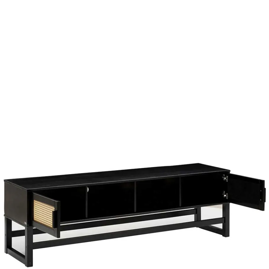 Outlet Wohnen TV Lowboard in Dunkelbraun mit Wiener Geflecht - Santiana
