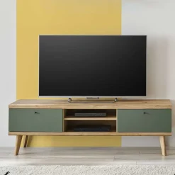 Discount Wohnen TV Lowboard in Graugrün und Wildeiche - Oliva