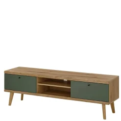 Discount Wohnen TV Lowboard in Graugrün und Wildeiche - Oliva