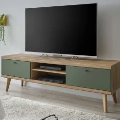 Discount Wohnen TV Lowboard in Graugrün und Wildeiche - Oliva