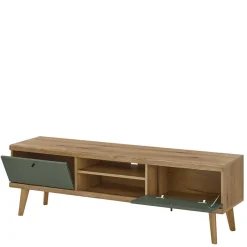 Discount Wohnen TV Lowboard in Graugrün und Wildeiche - Oliva