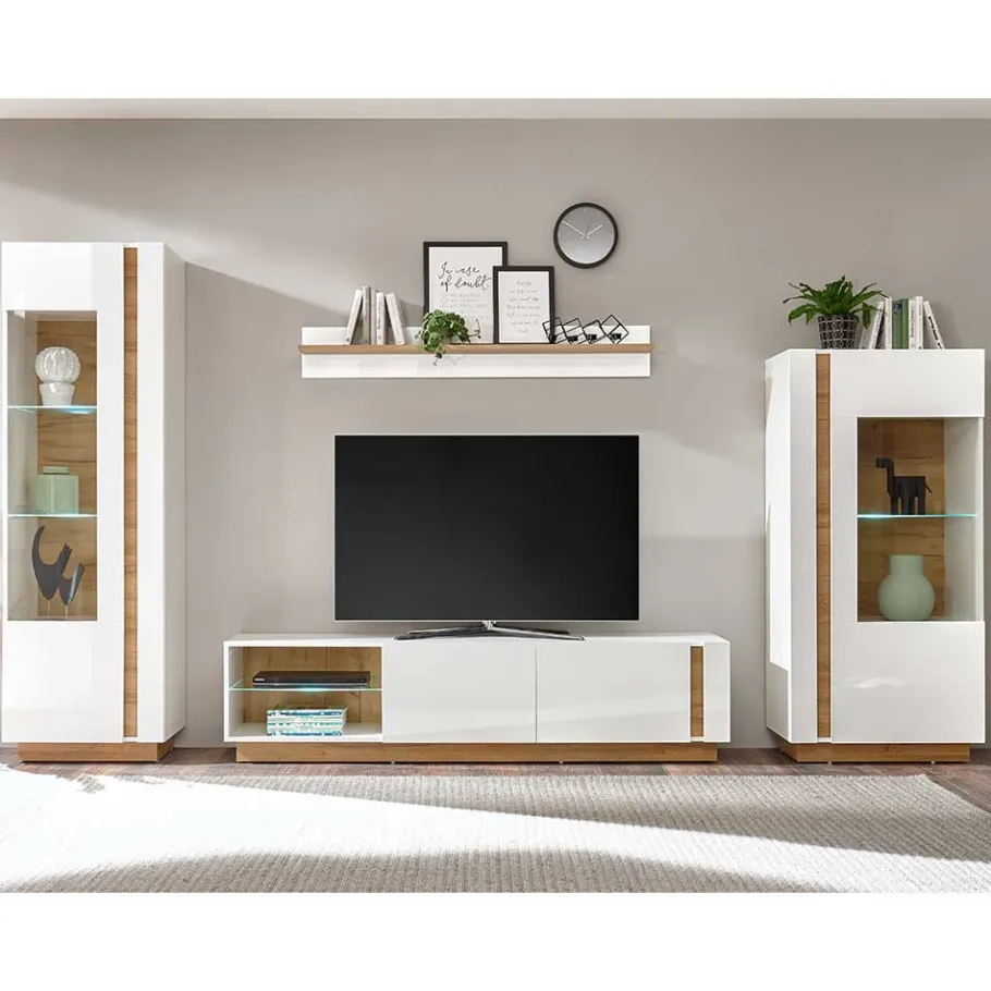 Sale Wohnen TV Wohnwand in Weiß & Wildeiche - Myrda (vierteilig)