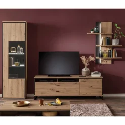 Discount Wohnen TV Wohnwand Set in Dekor Eiche - Nikdus (dreiteilig)