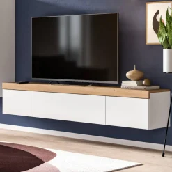 Discount Wohnen TV-Lowboard in Weiß mit Wildeiche Natur Optik - Emdan