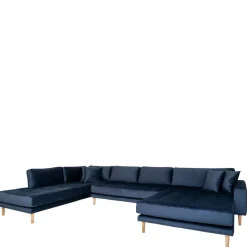 Wohnen U-Form Wohnlandschaft in Dunkelblau Samt - Martinos