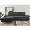 Discount Wohnen Velours Ecksofa in Anthrazit mit Buche - Baonga