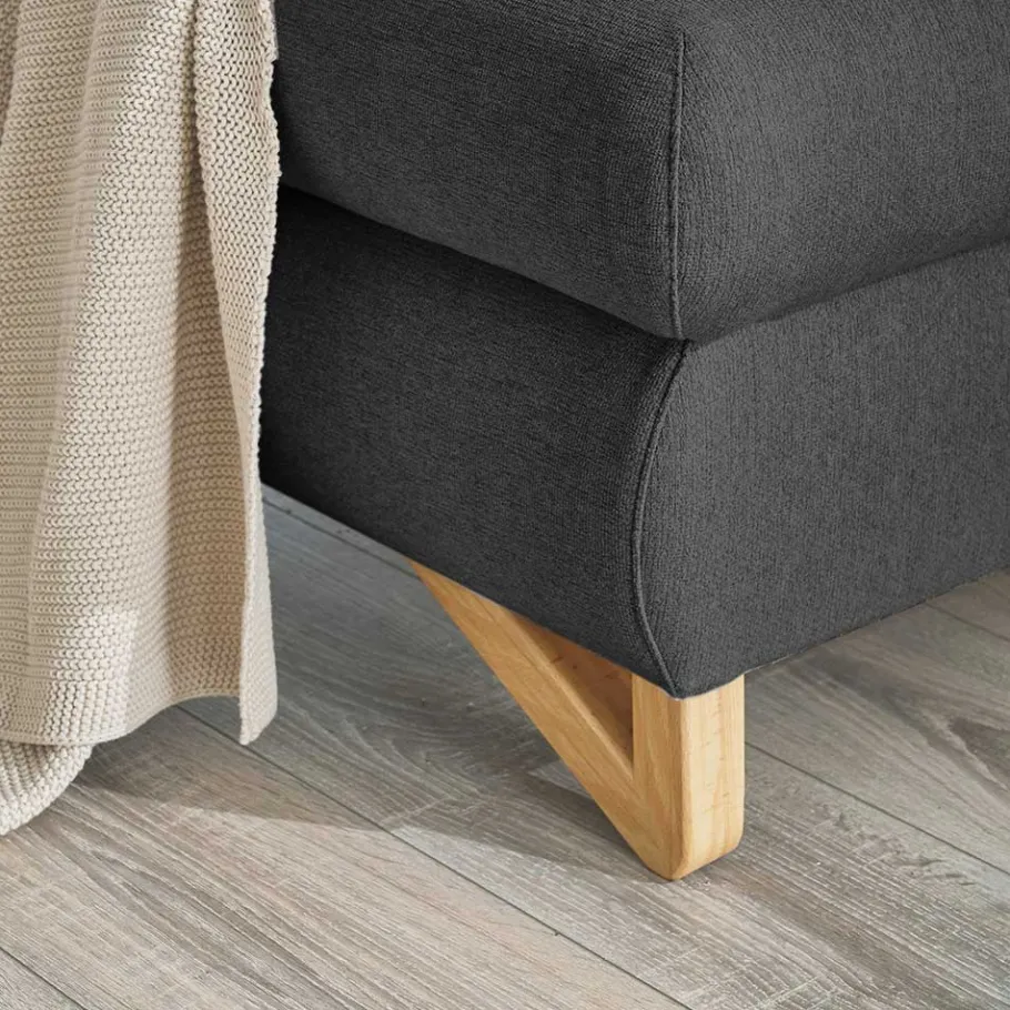 Discount Wohnen Velours Ecksofa in Anthrazit mit Buche - Baonga