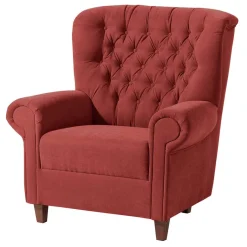 Best Wohnen Velours Sessel in Terracotta und Nussbaum - Valbern