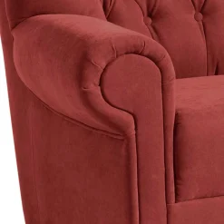 Best Wohnen Velours Sessel in Terracotta und Nussbaum - Valbern