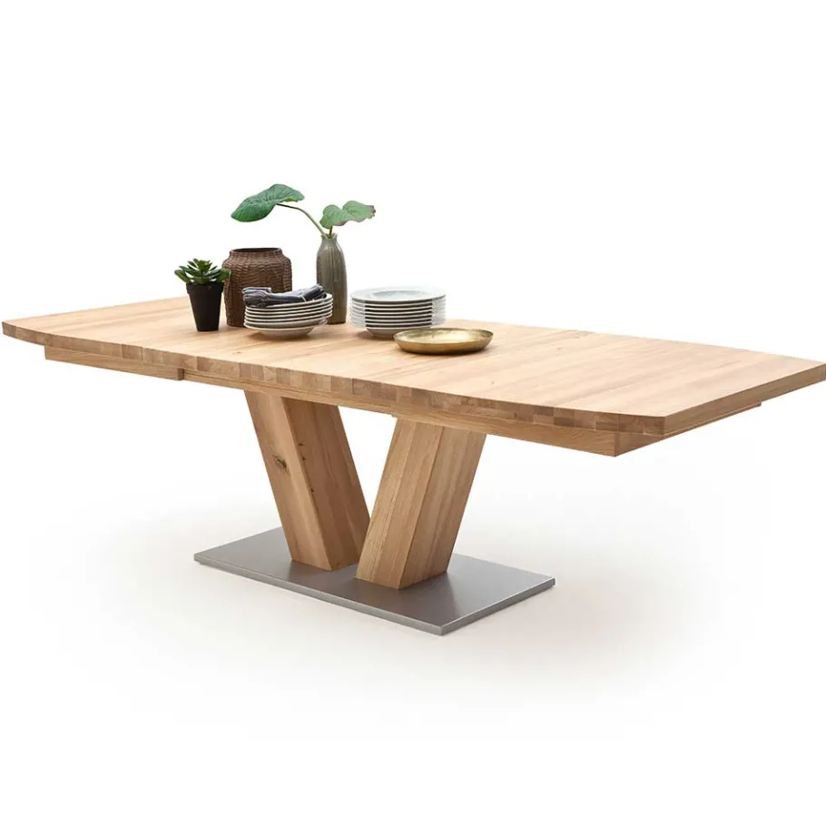 Outlet Wohnen V-Fuß Holztisch in Eiche Bianco - Lucianro