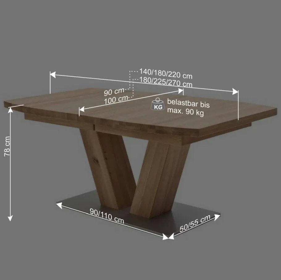 Outlet Wohnen V-Fuß Holztisch in Eiche Bianco - Lucianro