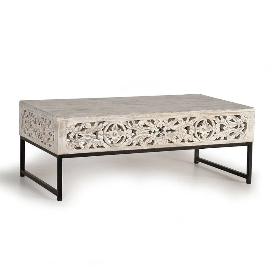 Online Wohnen Vintage Couchtisch in Holz White Wash - Fudorus
