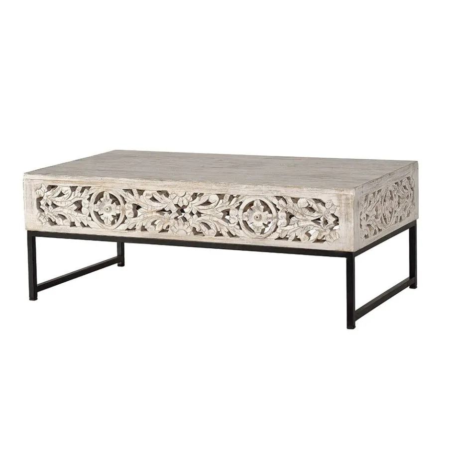Online Wohnen Vintage Couchtisch in Holz White Wash - Fudorus