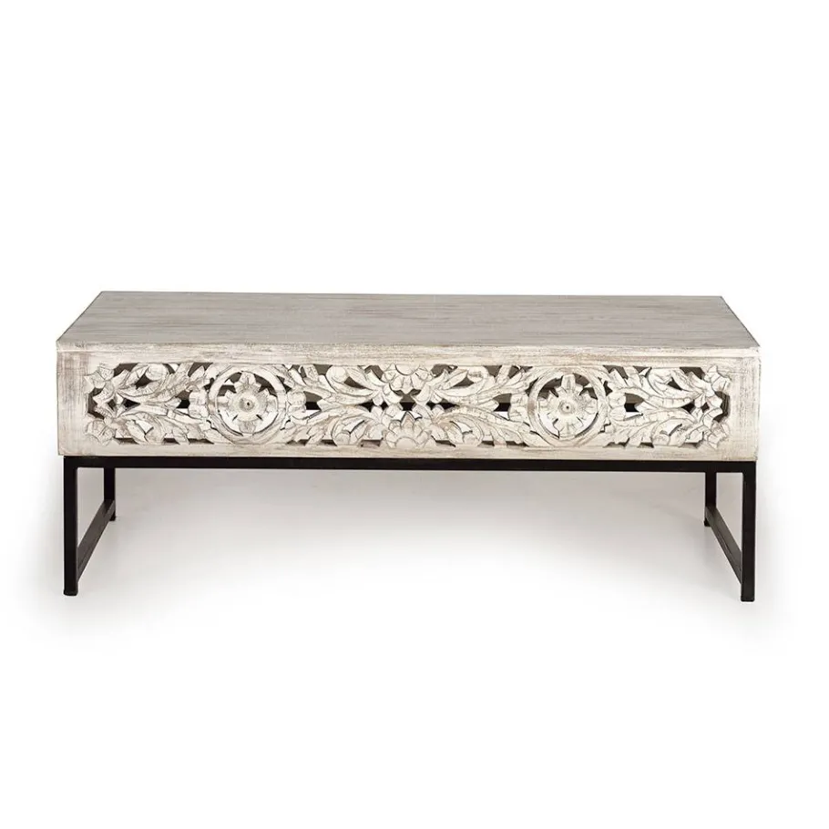 Online Wohnen Vintage Couchtisch in Holz White Wash - Fudorus