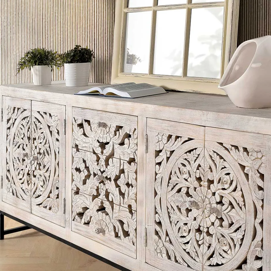 Hot Wohnen Vintage Design Sideboard in Holz White Wash - Fudorus