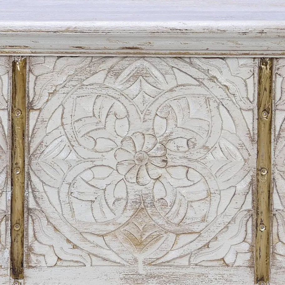 Wohnen Vintage Holztruhe in Antikweiß mit Bronze - Volkma