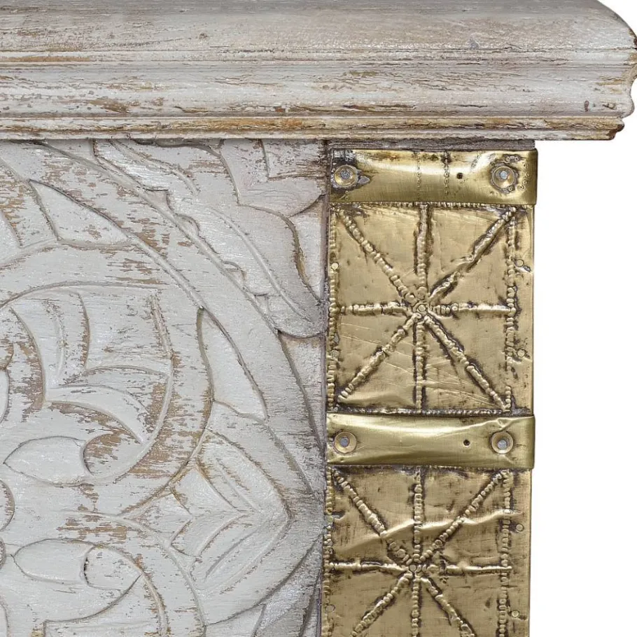 Wohnen Vintage Holztruhe in Antikweiß mit Bronze - Volkma