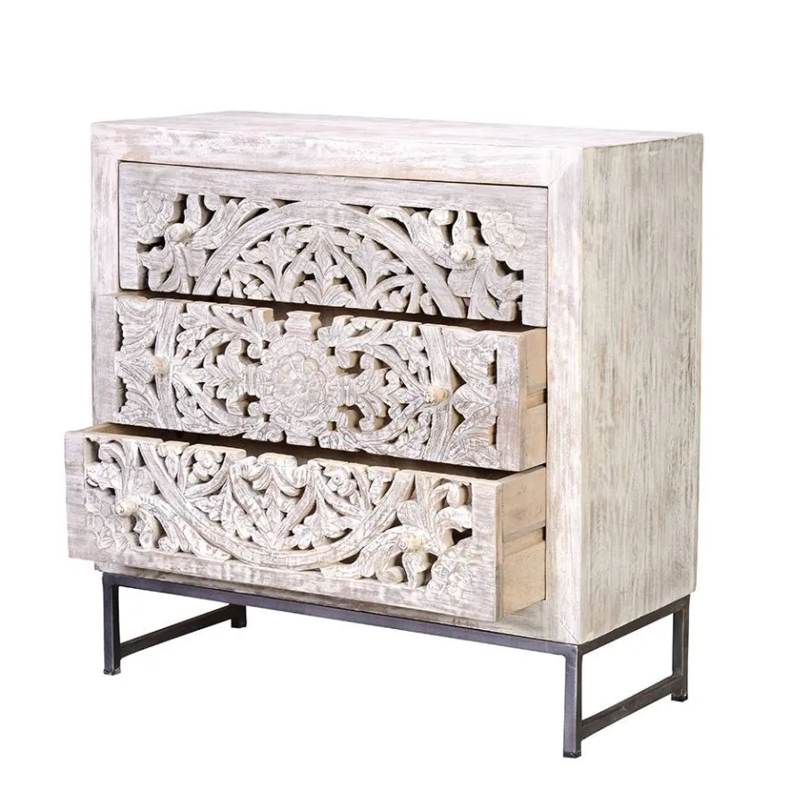 Online Wohnen Vintage Kommode in Mangoholz White Wash - Fudorus