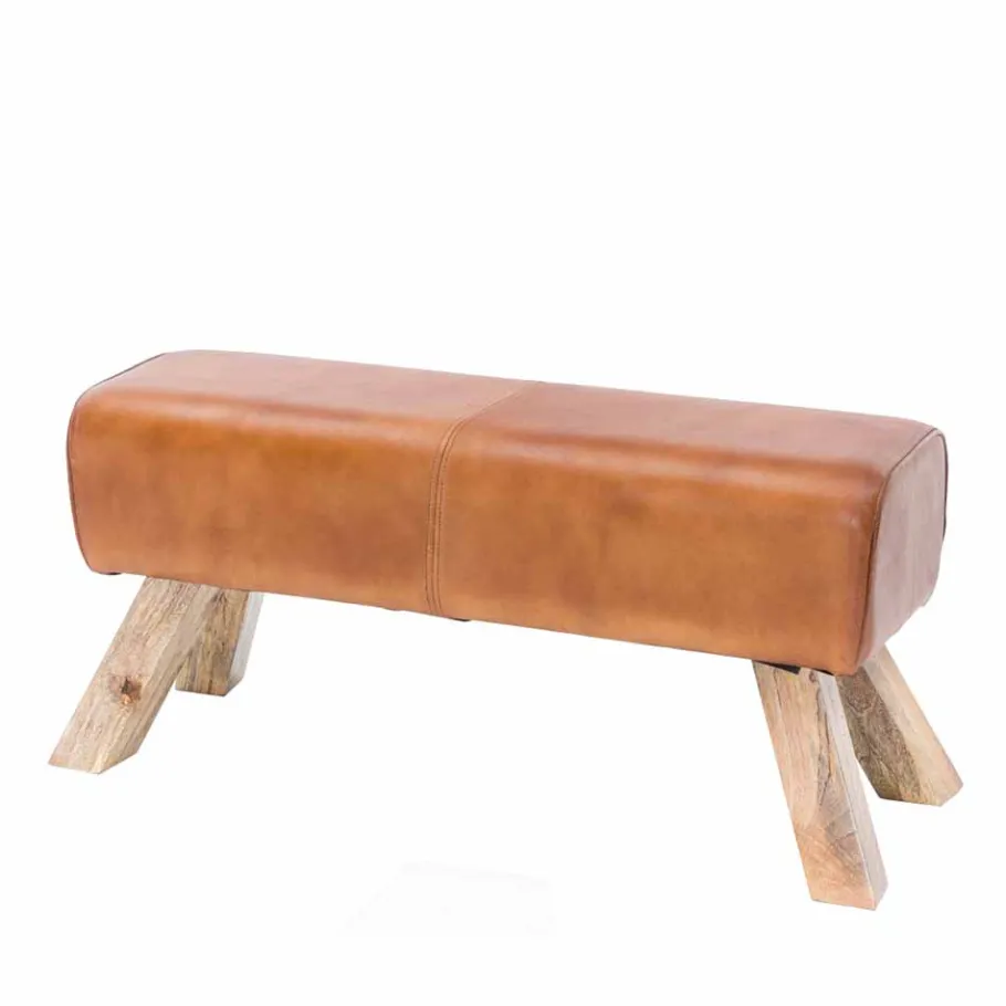 Best Wohnen Vintage Lederbank Snog mit Holzgestell rustikal