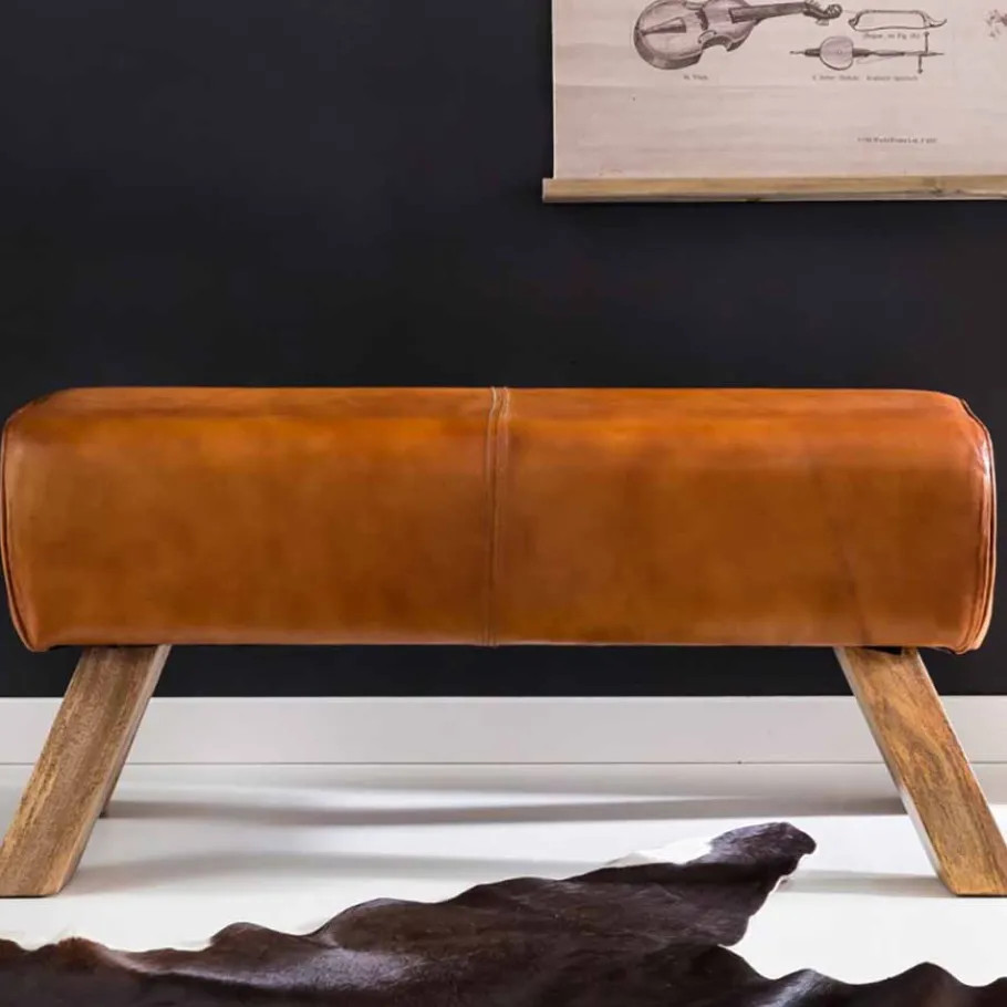 Best Wohnen Vintage Lederbank Snog mit Holzgestell rustikal