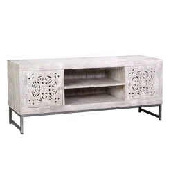 Discount Wohnen Vintage Lowboard in Mangoholz White Wash - Fudorus