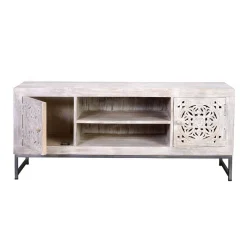 Discount Wohnen Vintage Lowboard in Mangoholz White Wash - Fudorus