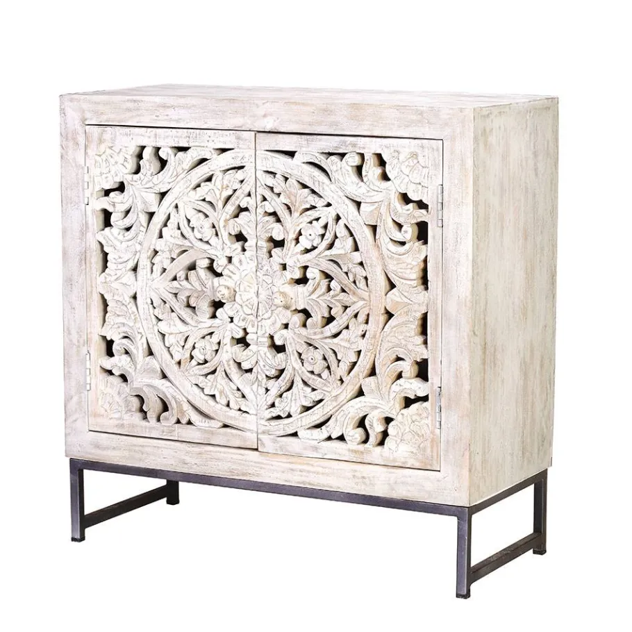 Clearance Wohnen Vintage Türen-Kommode in Holz White Wash - Fudorus