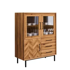 Outlet Wohnen Vitrine Highboard mit 3 Türen & Schubladen - Kerfa