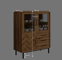 Outlet Wohnen Vitrine Highboard mit 3 Türen & Schubladen - Kerfa