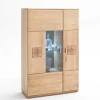 Online Wohnen Vitrine Highboard optional mit LED Pontros Eiche Bianco teilmassiv