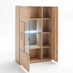 Online Wohnen Vitrine Highboard optional mit LED Pontros Eiche Bianco teilmassiv