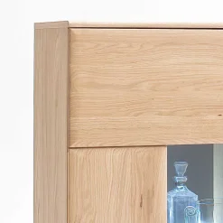 Online Wohnen Vitrine Highboard optional mit LED Pontros Eiche Bianco teilmassiv