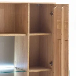 Online Wohnen Vitrine Highboard optional mit LED Pontros Eiche Bianco teilmassiv