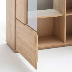 Online Wohnen Vitrine Highboard optional mit LED Pontros Eiche Bianco teilmassiv
